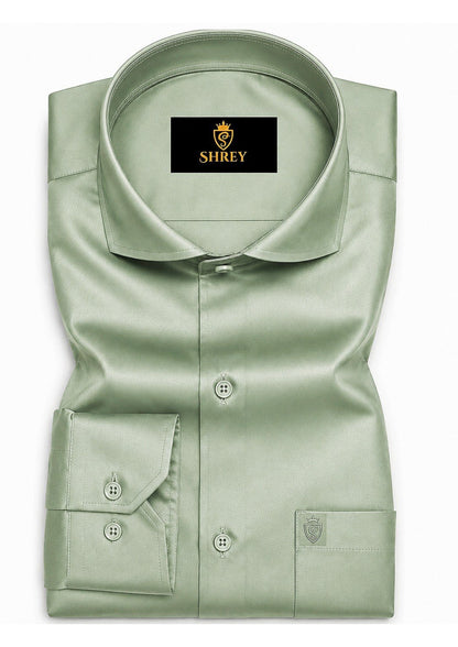 Premium Formal Shirt for Men | 100% Cotton Satin Full Sleeve Shirt | Luxury Office Wear | Party Wear Shirt |-Pista Green