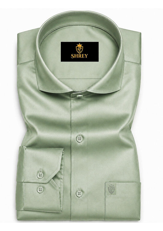 Premium Formal Shirt for Men | 100% Cotton Satin Full Sleeve Shirt | Luxury Office Wear | Party Wear Shirt |-Pista Green