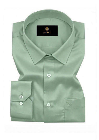 PREMIUM COTTON SATIN FORMAL SHIRT FOR MEN (Single Pocket)- PISTA GREEN