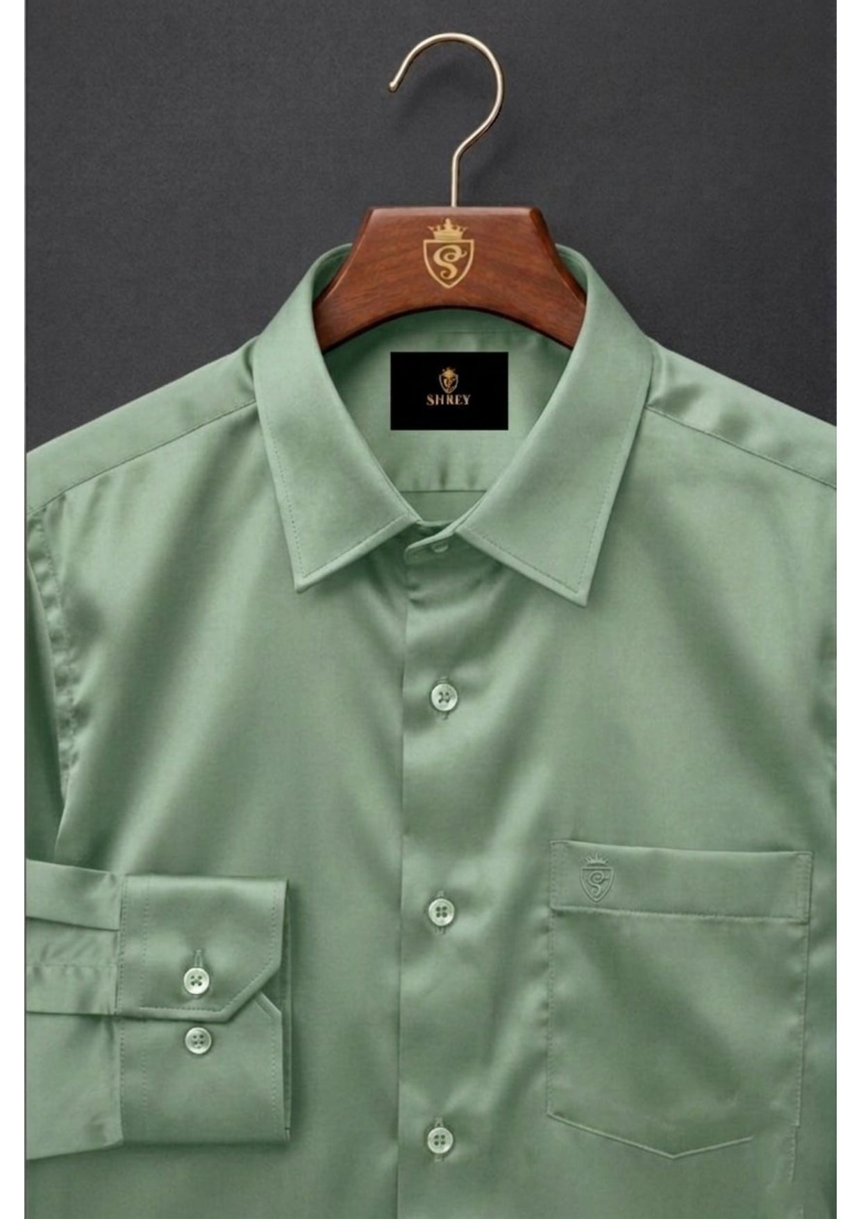 PREMIUM COTTON SATIN FORMAL SHIRT FOR MEN (Single Pocket)- PISTA GREEN