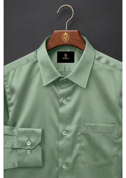 PREMIUM COTTON SATIN FORMAL SHIRT FOR MEN (Single Pocket)- PISTA GREEN