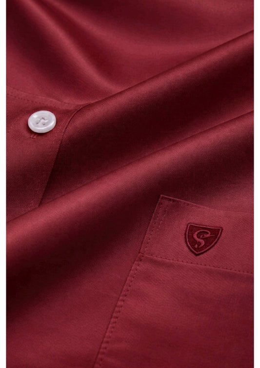 MEN'S PREMIUM COTTON SATIN FORMAL HALF SLEEVE SINGLE POCKET SHIRT - MAROON