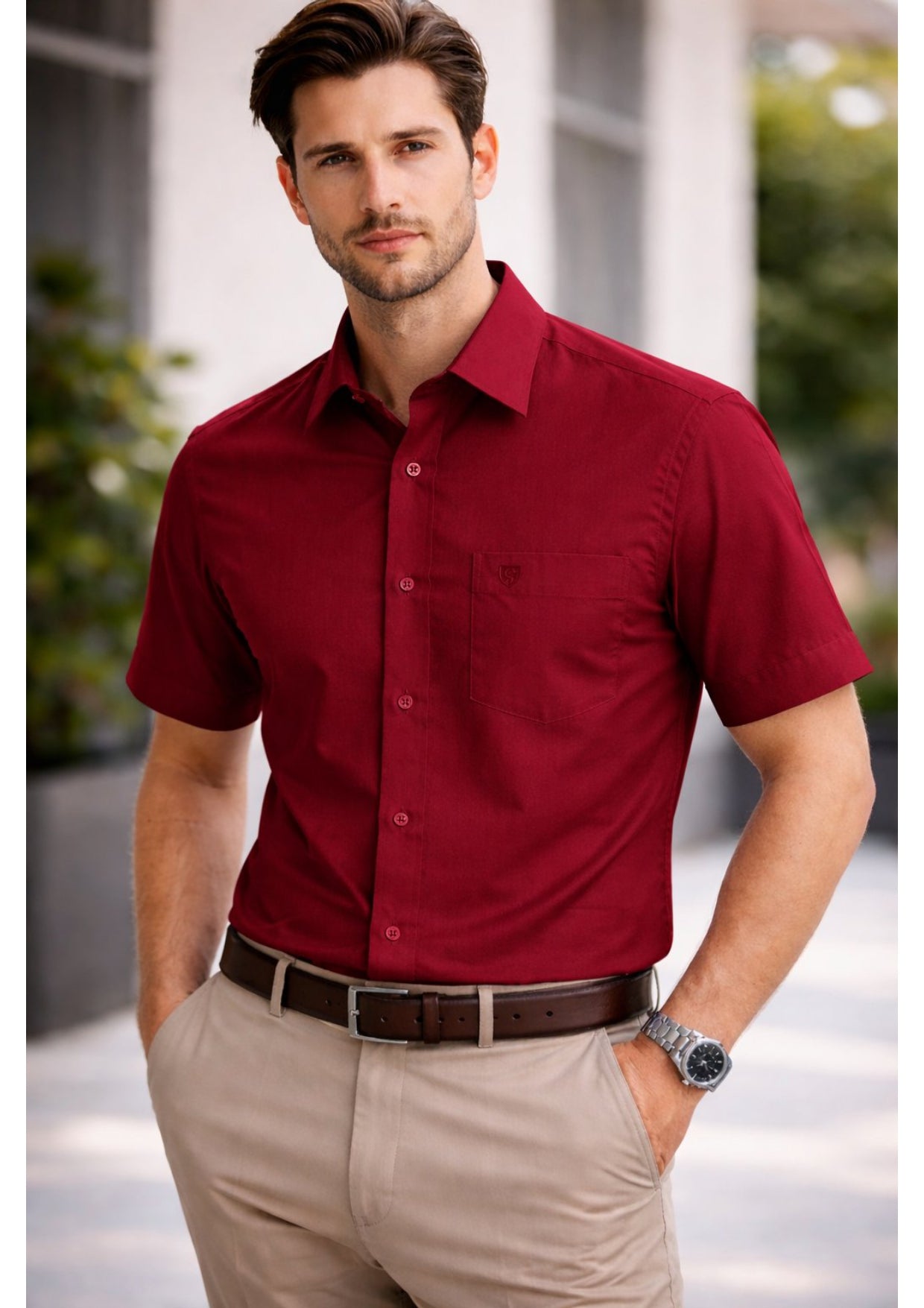 Premium Maroon Cotton Satin Half Sleeve Formal Shirt | Office & Party Wear