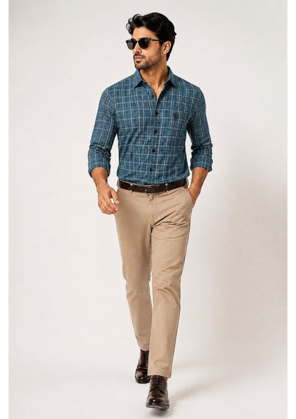 Mens Premium Cotton Check Full Sleeve Shirt Luxury Casual & Smart Formal Wear Shirt