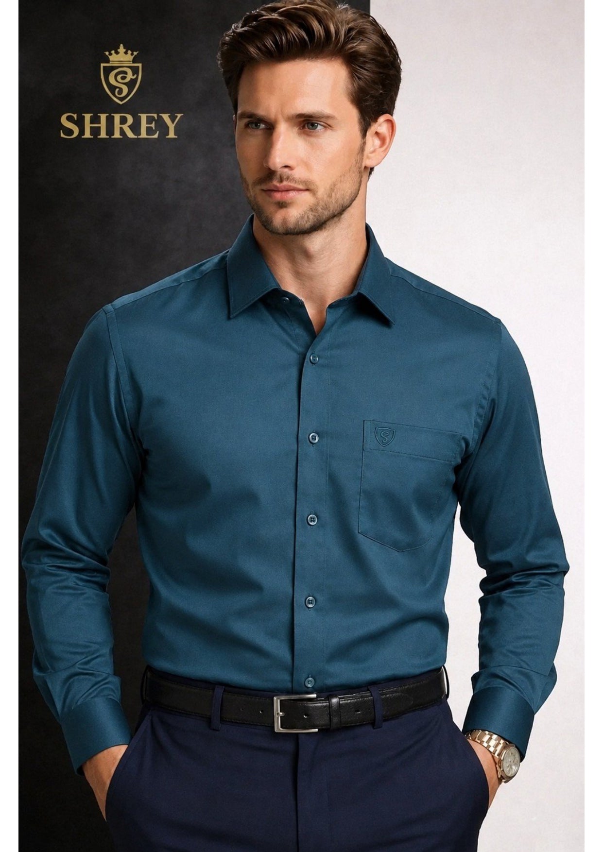 PREMIUM COTTON FORMAL SHIRT FOR MEN (SINGLE POCKET)-TEAL BLUE