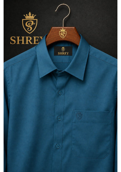PREMIUM COTTON FORMAL SHIRT FOR MEN (SINGLE POCKET)-TEAL BLUE