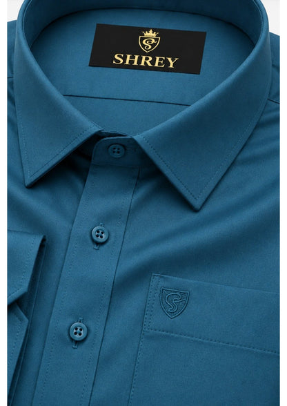PREMIUM COTTON FORMAL SHIRT FOR MEN (SINGLE POCKET)-TEAL BLUE