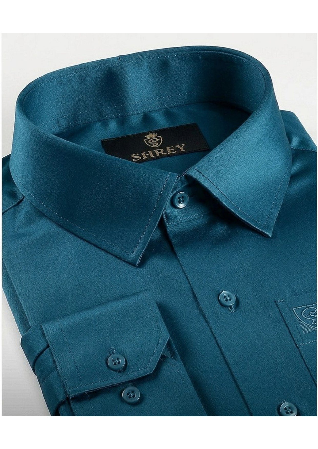 PREMIUM COTTON SATIN FORMAL SHIRT FOR MEN (Single Pocket)- TEAL BLUE
