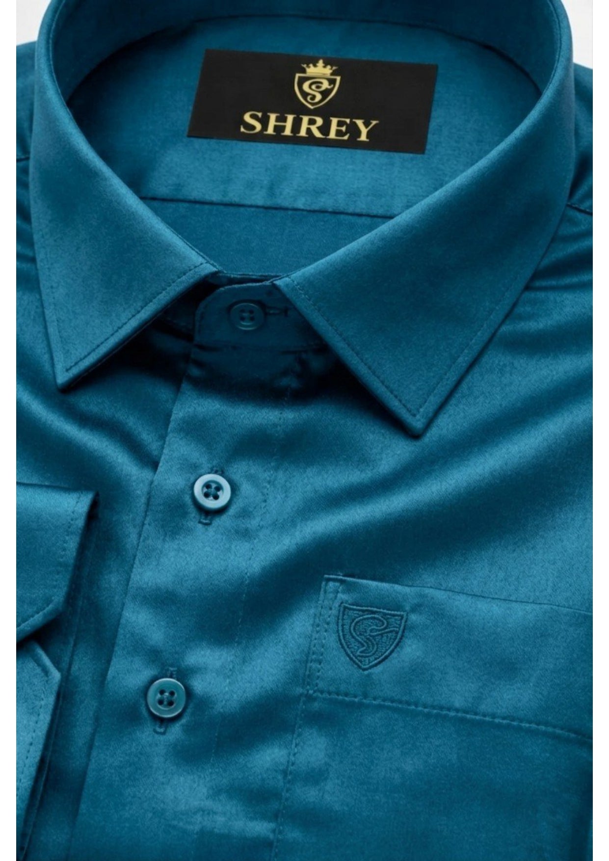 PREMIUM COTTON SATIN FORMAL SHIRT FOR MEN (Single Pocket)- TEAL BLUE