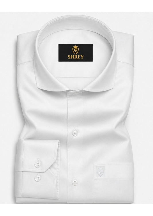 Premium Formal Shirt for Men | 100% Cotton Satin Full Sleeve Shirt | Luxury Office Wear | Party Wear Shirt |-White