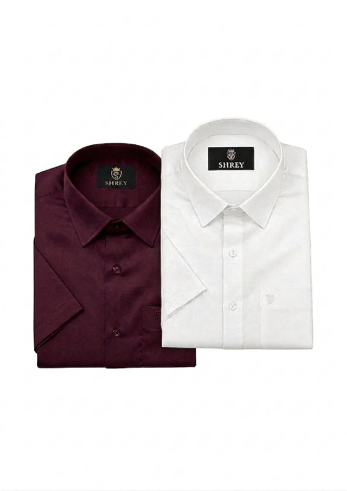 Men’s Solid Cotton Satin Half Sleeve Shirts Combo Pack of 2 – Casual & Office Wear White & Wine (Single Pocket)