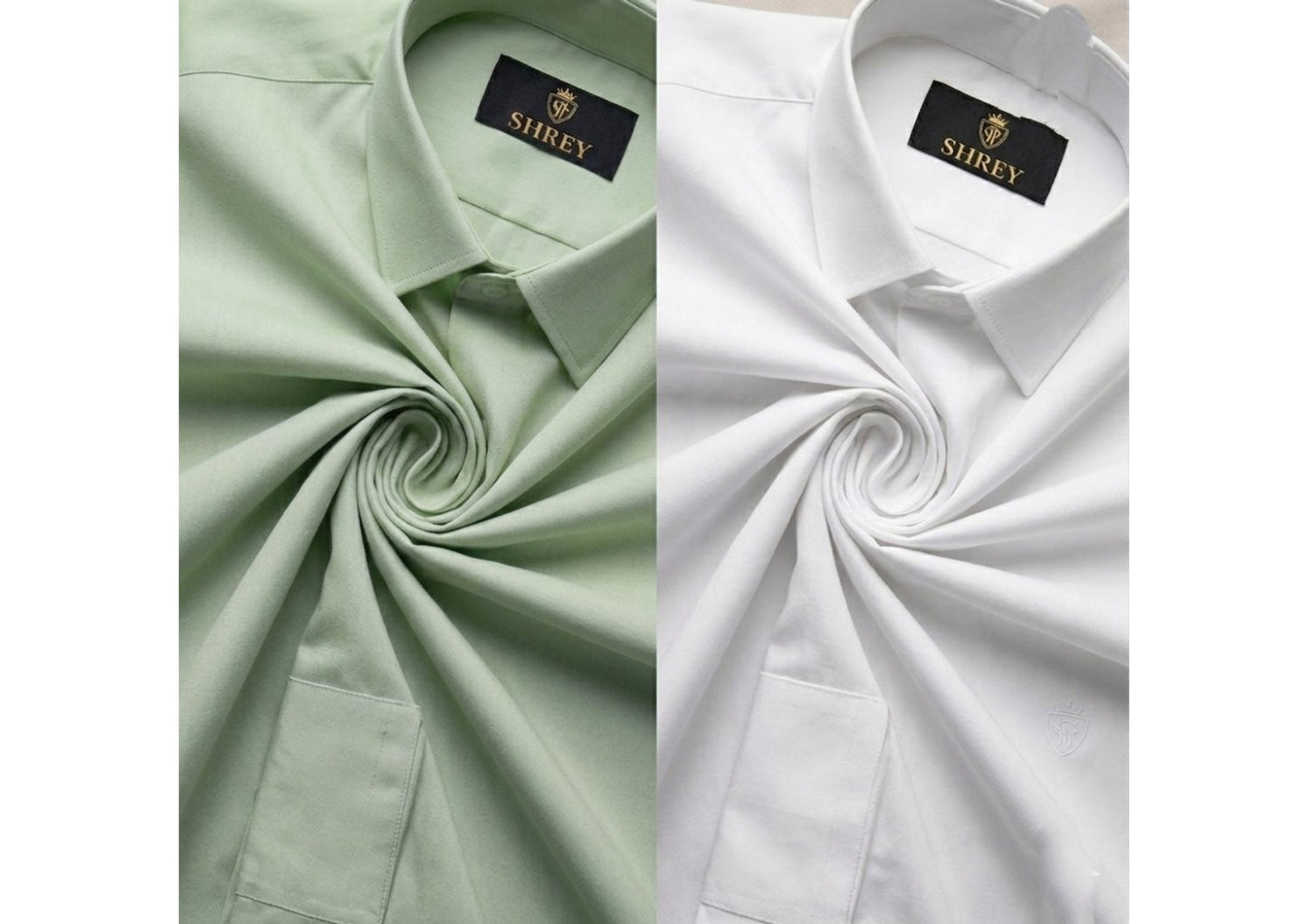 COMBO OF 2 PREMIUM COTTON FORMAL SHIRT, WHITE & PISTA GREEN (SINGLE POCKET)