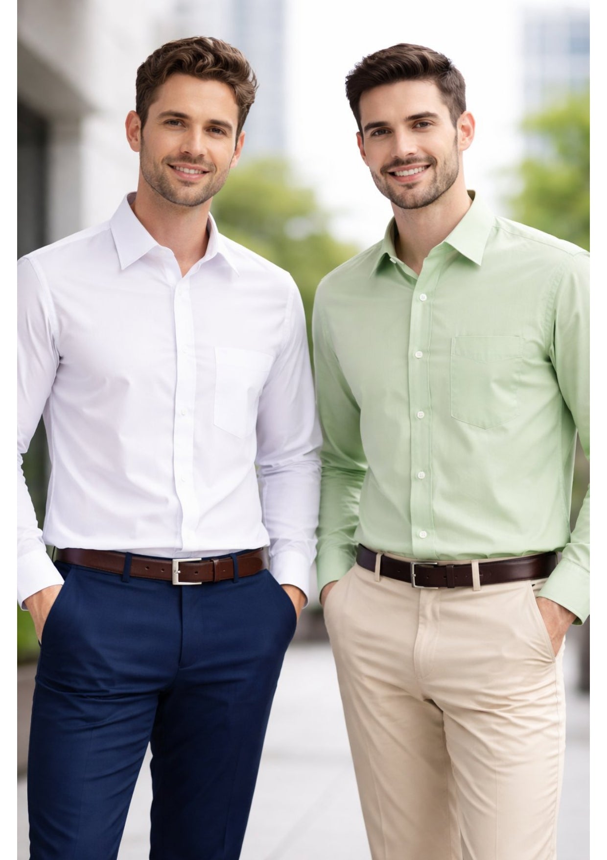 COMBO OF 2 PREMIUM COTTON FORMAL SHIRT, WHITE & PISTA GREEN (SINGLE POCKET)