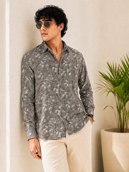 MEN'S PREMIUM CASUAL FLORAL PRINT FULL SLEEVE SHIRT| DARK GREY