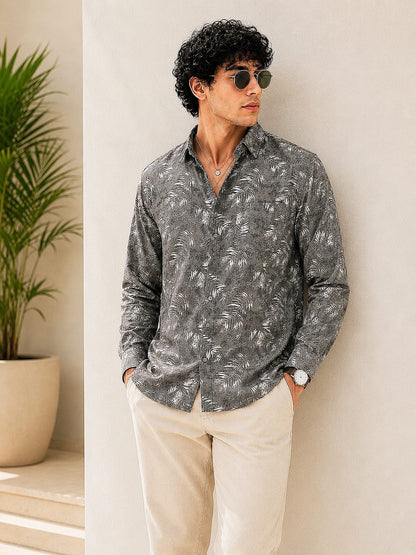 MEN'S PREMIUM CASUAL FLORAL PRINT FULL SLEEVE SHIRT| DARK GREY