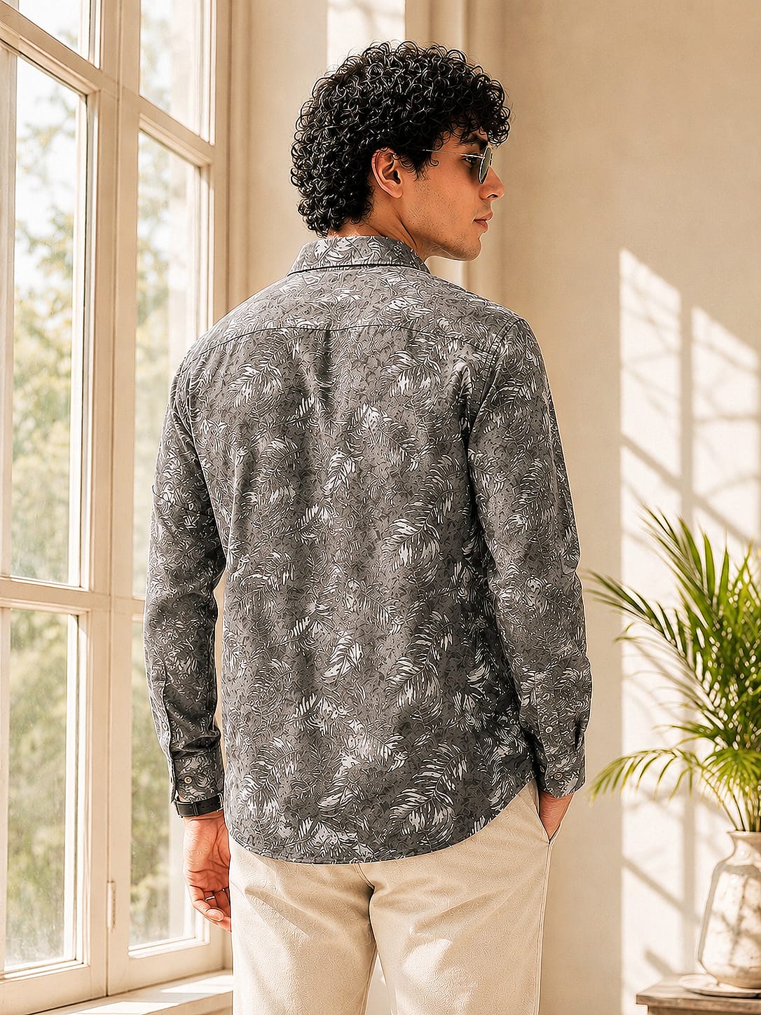 MEN'S PREMIUM CASUAL FLORAL PRINT FULL SLEEVE SHIRT| DARK GREY