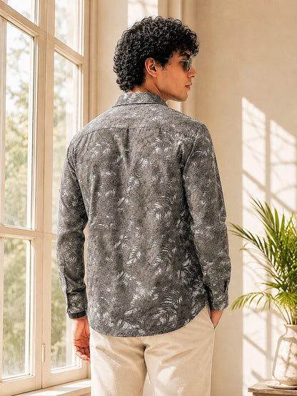 MEN'S PREMIUM CASUAL FLORAL PRINT FULL SLEEVE SHIRT| DARK GREY