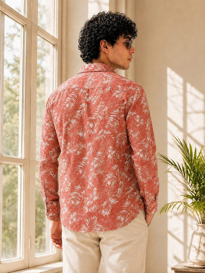 MEN'S PREMIUM CASUAL FLORAL PRINT FULL SLEEVE SHIRT | PEACH