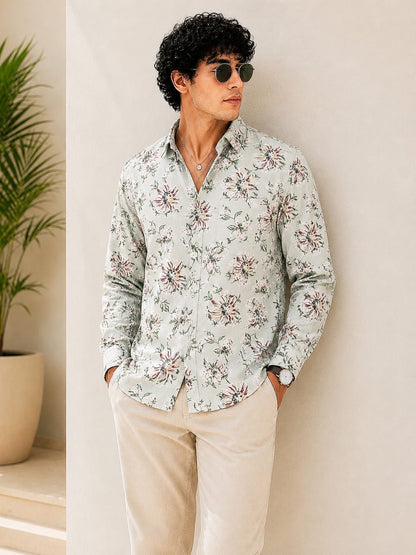 MEN'S PREMIUM CASUAL FLORAL PRINT FULL SLEEVE SHIRT | OFF WHITE