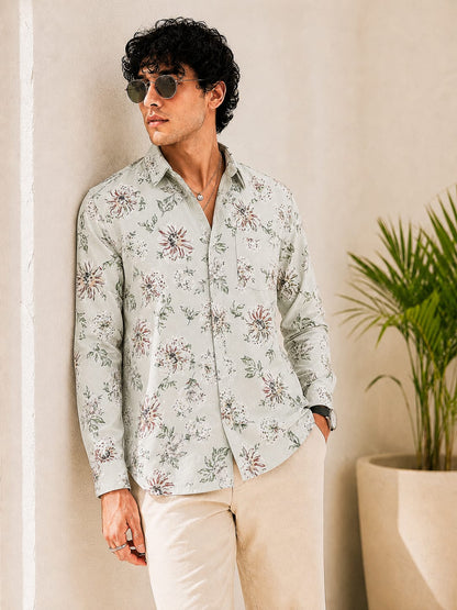 MEN'S PREMIUM CASUAL FLORAL PRINT FULL SLEEVE SHIRT | OFF WHITE