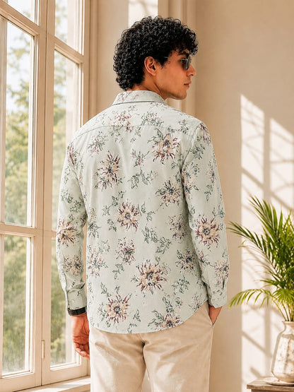 MEN'S PREMIUM CASUAL FLORAL PRINT FULL SLEEVE SHIRT | OFF WHITE