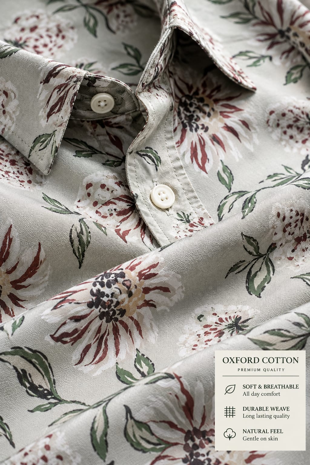 MEN'S PREMIUM CASUAL FLORAL PRINT FULL SLEEVE SHIRT | OFF WHITE
