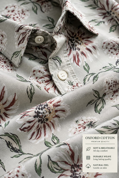 MEN'S PREMIUM CASUAL FLORAL PRINT FULL SLEEVE SHIRT | OFF WHITE