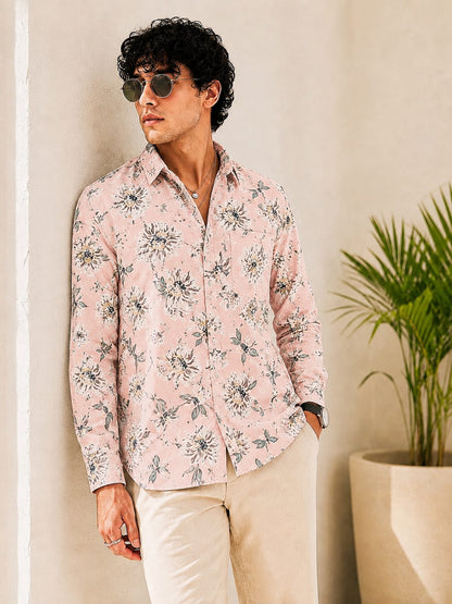 MEN'S PREMIUM CASUAL FLORAL PRINT FULL SLEEVE SHIRT | LIGHT PINK