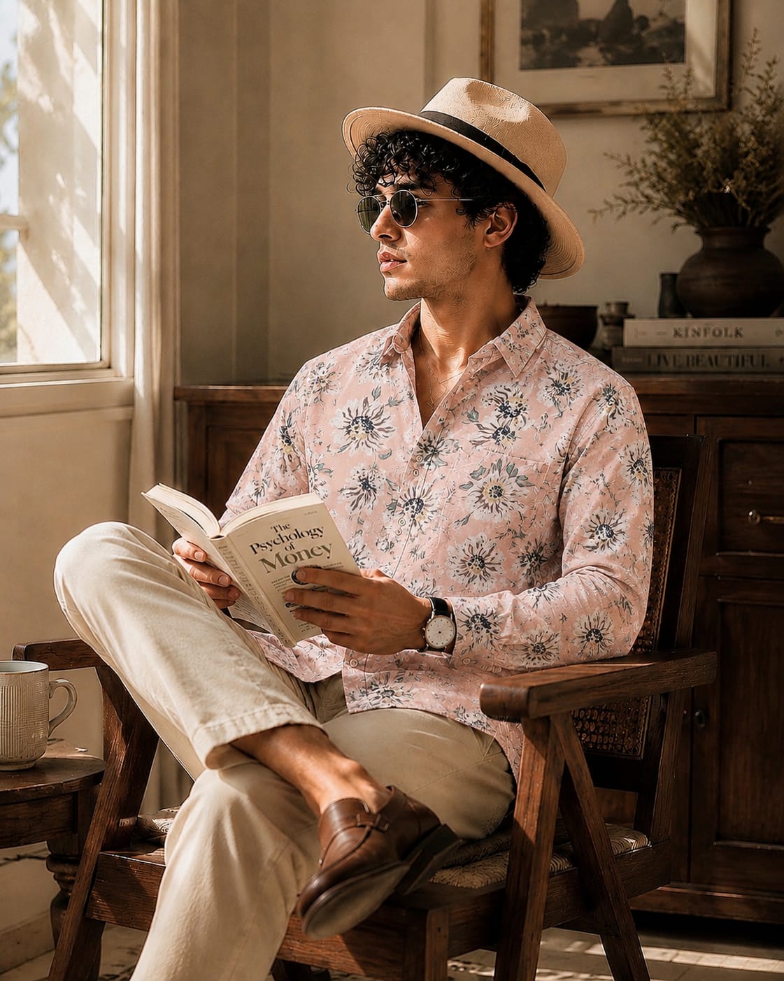 MEN'S PREMIUM CASUAL FLORAL PRINT FULL SLEEVE SHIRT | LIGHT PINK