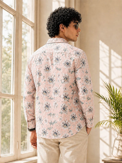 MEN'S PREMIUM CASUAL FLORAL PRINT FULL SLEEVE SHIRT | LIGHT PINK