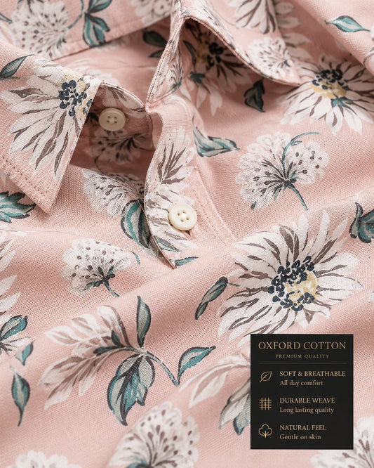 MEN'S PREMIUM CASUAL FLORAL PRINT FULL SLEEVE SHIRT | LIGHT PINK