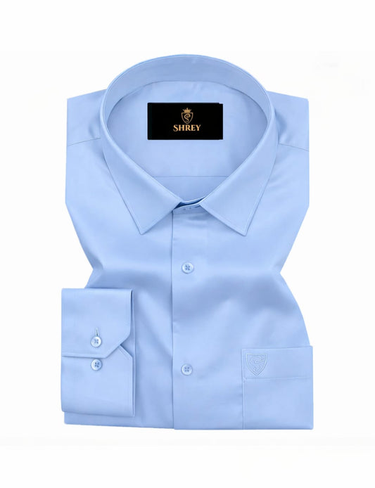 PREMIUM COTTON SATIN FORMAL SHIRT FOR MEN (SINGLE POCKET) - SKY BLUE