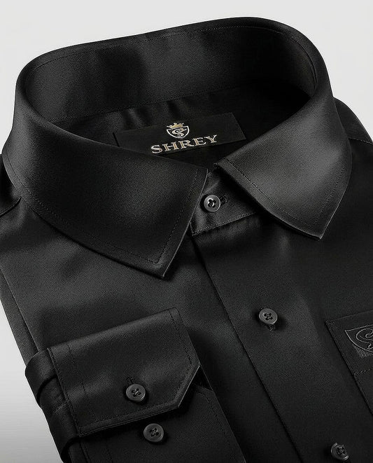 PREMIUM COTTON SATIN FORMAL SHIRT FOR MEN (Single Pocket)-BLACK