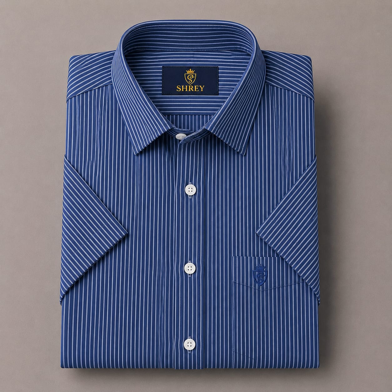 MEN'S PREMIUM OXFORD COTTON STRIPED HALF SLEEVE SHIRT - NAVY BLUE