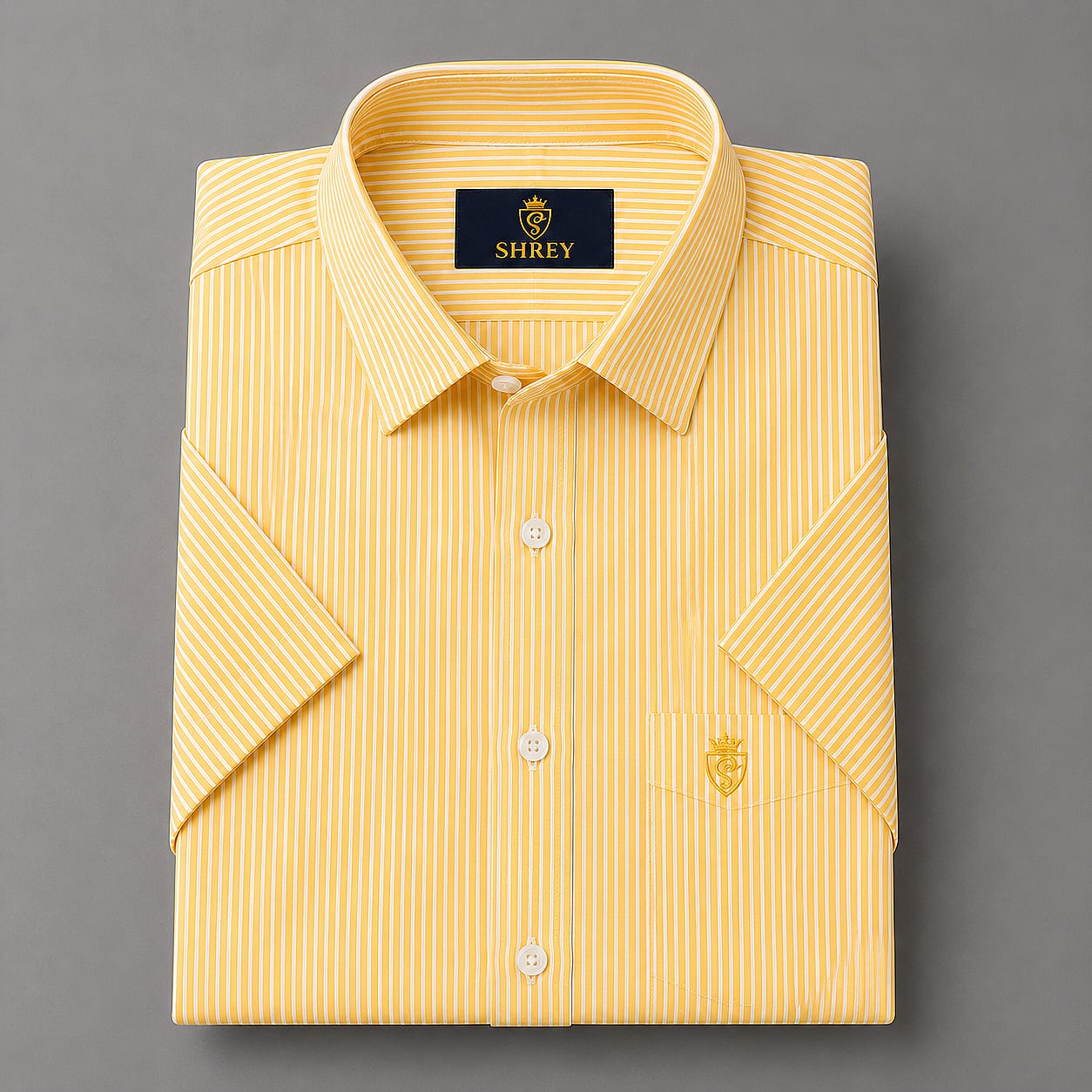 MEN'S PREMIUM OXFORD COTTON STRIPED HALF SLEEVE SHIRT - YELLO