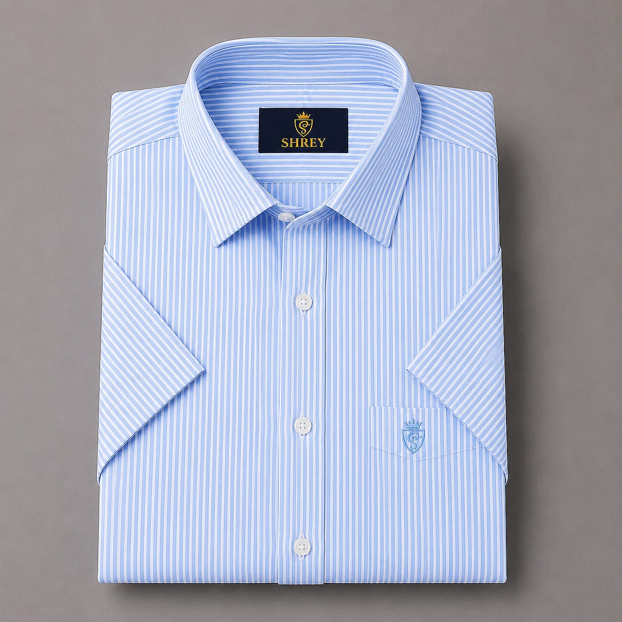 MEN'S PREMIUM OXFORD COTTON STRIPED HALF SLEEVE SHIRT - SKY BLUE