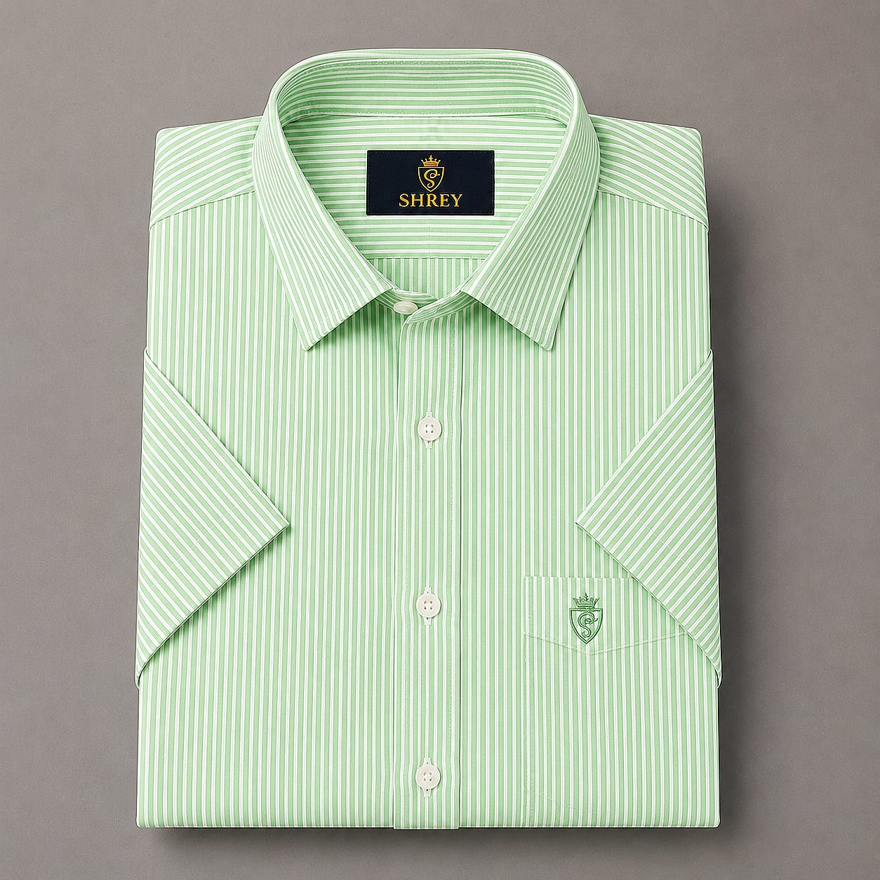 MEN'S PREMIUM OXFORD COTTON STRIPED HALF SLEEVE SHIRT - PISTA GREEN