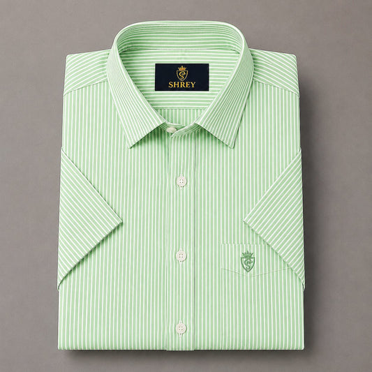 MEN'S PREMIUM OXFORD COTTON STRIPED HALF SLEEVE SHIRT - PISTA GREEN
