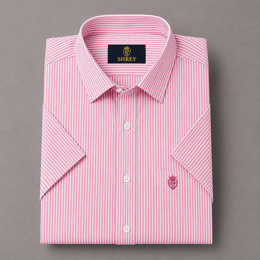 MEN'S PREMIUM OXFORD COTTON STRIPED HALF SLEEVE SHIRT - RED