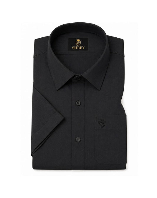 MEN'S PREMIUM COTTON SATIN FORMAL HALF SLEEVE SINGLE POCKET SHIRT - BLACK