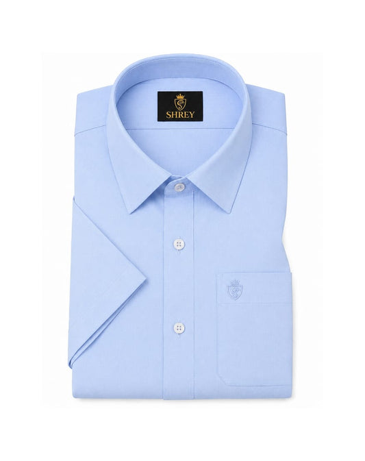 MEN'S PREMIUM COTTON SATIN FORMAL HALF SLEEVE SINGLE POCKET SHIRT - SKY BLUE