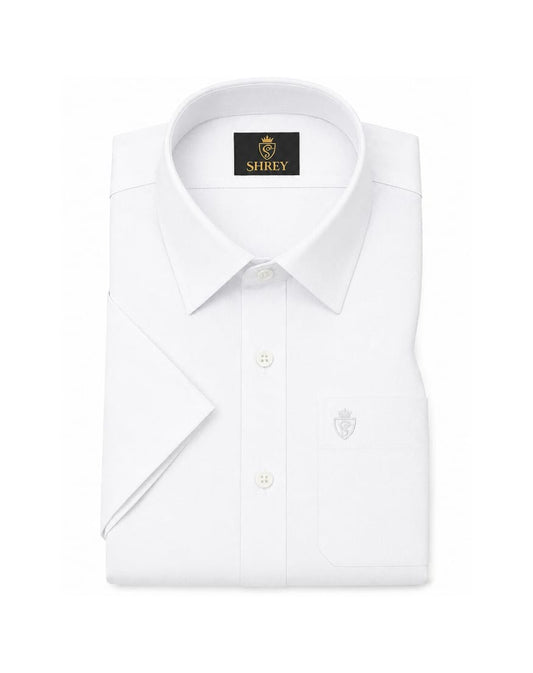 MEN'S PREMIUM COTTON SATIN FORMAL HALF SLEEVE SINGLE POCKET SHIRT - WHITE