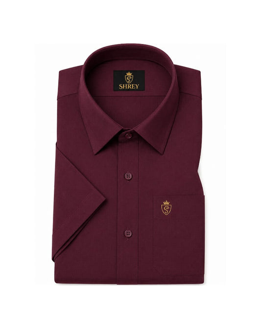 MEN'S PREMIUM COTTON SATIN FORMAL HALF SLEEVE SINGLE POCKET SHIRT - WINE