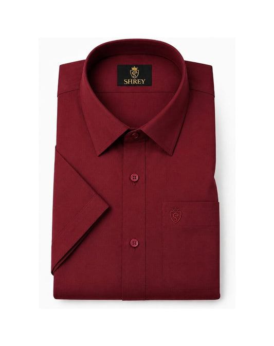 MEN'S PREMIUM COTTON SATIN FORMAL HALF SLEEVE SINGLE POCKET SHIRT - MAROON