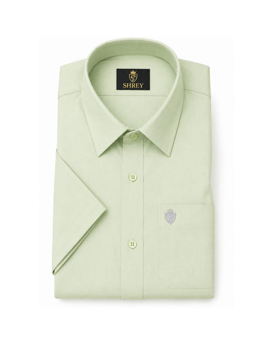 MEN'S PREMIUM COTTON SATIN FORMAL HALF SLEEVE SINGLE POCKET SHIRT - PISTA GREEN