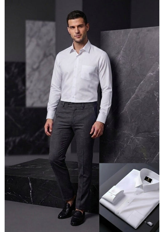 Men's Formal Regular Fit Cotton Full Sleeve Shirt-WHITE