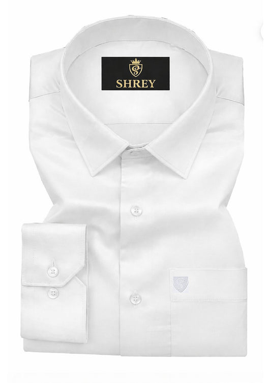 PREMIUM COTTON SATIN FORMAL SHIRT FOR MEN (Single Pocket)-WHITE