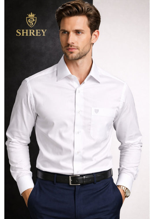 PREMIUM COTTON SATIN FORMAL SHIRT FOR MEN (Single Pocket)-WHITE