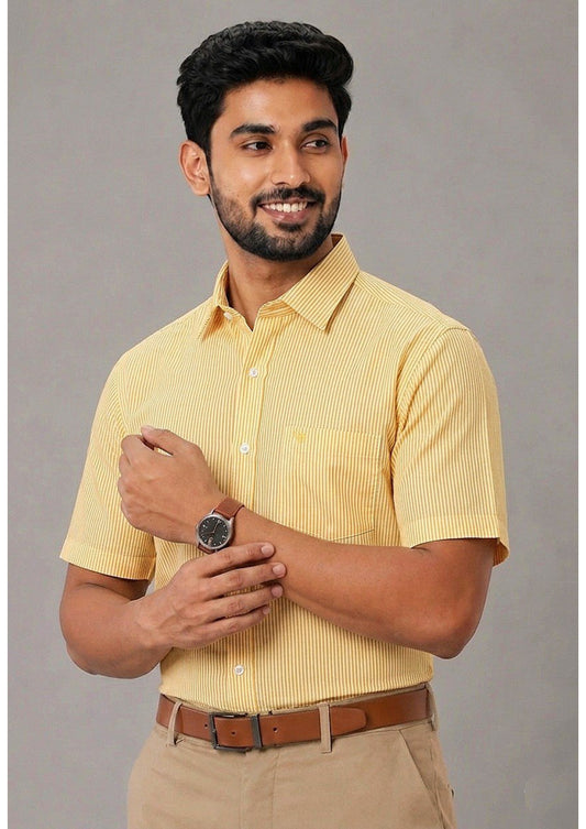 Men's Premium Cotton Striped Half Sleeve Formal Shirt – Regular Fit | Pocket Style | Soft & Breathable Fabric