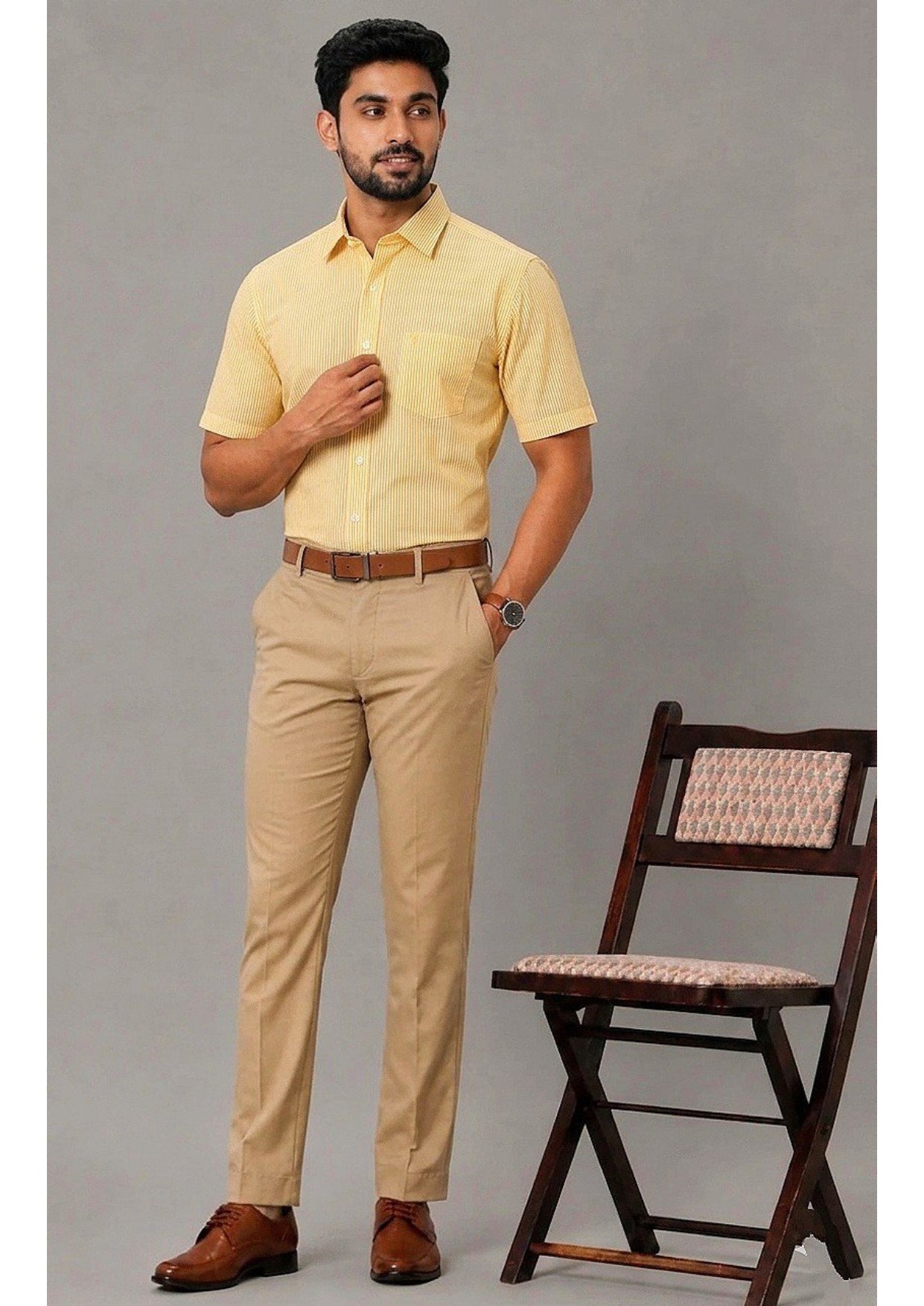 Men's Premium Cotton Striped Half Sleeve Formal Shirt – Regular Fit | Pocket Style | Soft & Breathable Fabric